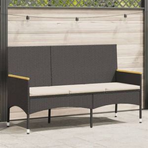 VidaXL Banc de jardin &agrave; 3 places avec coussins noir r&eacute;sine tress&eacute;e, banc d'ext&eacute;rieur, banc de patio, si&egrave;ge de jardin, banc 365441
