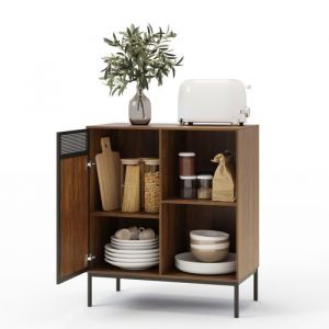 Buffet, Meuble de Rangement avec Portes en Métal Perforé et Étagères Réglables, Style Industriel, L72,5 x H88 x P40 cm, Marron Rustique et Noir