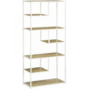 Homcom Bibliothèque étagère de rangement à 7 niveaux style industriel acier bois clair