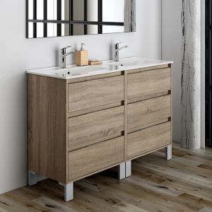 Cosyneo - Meuble de salle de bain 120cm simple vasque - 6 tiroirs - sans miroir - cambrian (chêne clair) - tiris 3C