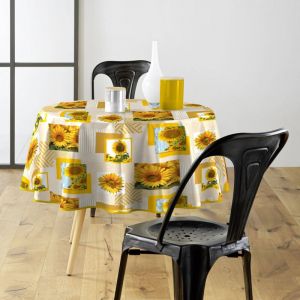 Nappe Toile Cir&eacute;e Ronde Sunflower 160cm Jaune