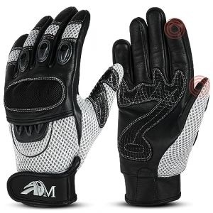 Adm communication Gants Moto Scooter Homme Cuir Homologués CE Tactile Logo Motard Été Hiver Doux Mi-Saison Souples Respirants Antidérapants, Réf. 9001, Blanc Taille S