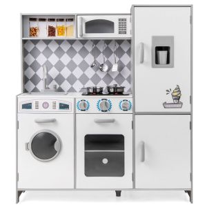Coast Play Kitchen for Kids - White - 91×30×102 cm - avec machine à glaçons, cuisinière avec son et lumière, machine à laver, four et micro-ondes