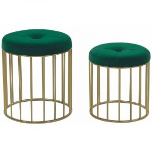 Beliani Set de 2 poufs gigognes en velours vert foncé LUBBOCK