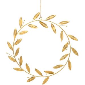 Ruedelafete Grande Couronne de feuilles en métal doré à suspendre Ø 39cm