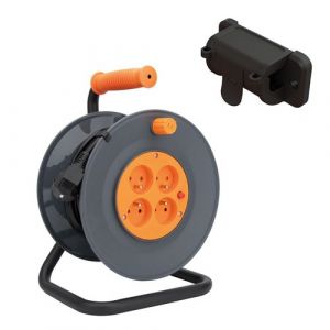 Zenitech Enrouleur H05VV-F 4 prises 3G1mm² 25m + coupe-circuit + support