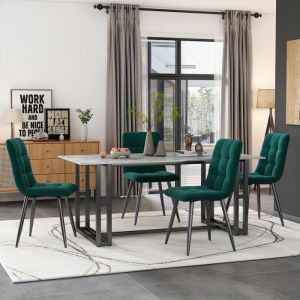 Lot de 4 Chaises Salle &agrave; Manger,Scandinave,Fauteuil Dossier d&eacute;cor&eacute; de boutons,Pieds m&eacute;tal,Tissu Velours,Pour Salon,Chambre,Vert