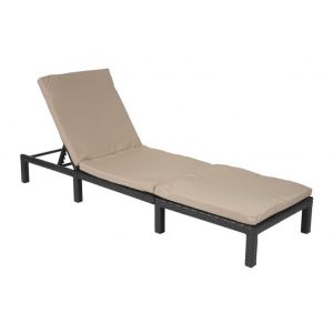 Décoshop26 Transat chaise longue de jardin en poly-rotin anthracite coussin