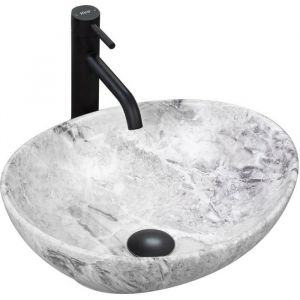 Image de Réa SOFIA STONE LAVABO VASQUE A POSER CERAMIQUE IMITATION PIERRE OVALE MODERNE