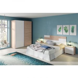 Image de Pegane Ensemble de chambre à coucher adulte coloris effet bois / blanc (Armoire + 2 chevets et tête de lit )