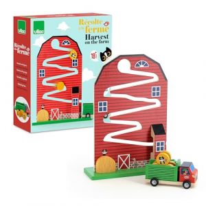 Vilac Récolte à la Ferme - Ingela P.Arrhenius - 1 Support Ferme en Bois + 3 Bottes de Foin en Bois + 1 Camion remorque en Bois - en Bois - Dès 18 Mois - 7638