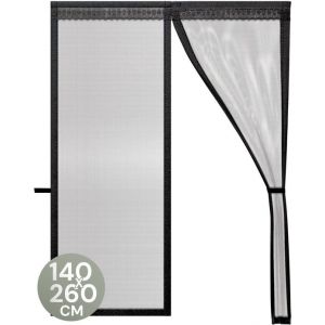O'DADDY Rideau de porte Deluxe FIBER - Rideau anti-moustiques magnétique - Pour les nouvelles constructions et les portes standard - Installation facile - Moustiquaire de porte noire - 140x260 cm