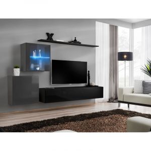 Image de Meuble TV Mural Design " XV" 250cm Noir & Gris Prix