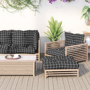 VidaXL Coussin de palette motif &agrave; carreaux noir 60x61,5x10 cm tissu