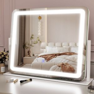 Miroir Maquillage 55x48cm Miroir LED Coiffeuse à intensité Variable 3 températures de Couleur Tactile Loupe 10X 360° Rotatif