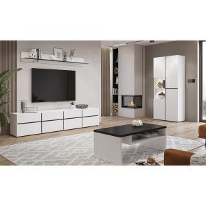 Ensemble de 4 meubles collection HAVANA coloris blanc et noir. Meuble TV XL, vitrine, table basse, &eacute;tag&egrave;re