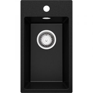 Vier Cusine en Granit 28x50 cm Lavabo Cuisine 1 Bac + Kit de Vidage, Évier au meuble 30cm Évier à Encastrer de Primagran Noir - black