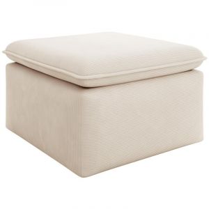 Vente-unique - Pouf en velours côtelé fines côtes beige teodora