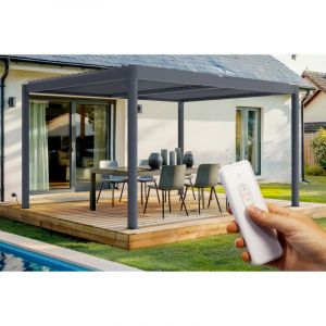 Pergola bioclimatique électrique 4x3m SANTA aluminium gris - Lames orientables