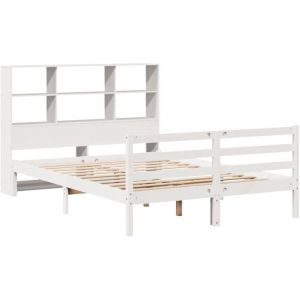 VidaXL Lit bibliothèque sans matelas blanc 120x190 cm bois pin massif