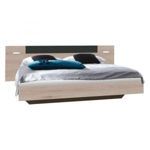 Wimex Lit futon avec éclairage Led ANGIE couchage 180 x 200 cm chêne hickory et graphite