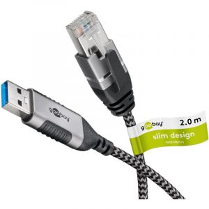 Goobay C&acirc;ble USB A 3.0 vers RJ45 Ethernet CAT 6 Slim/C&acirc;ble adaptateur/Connexion Internet filaire stable avec routeur/commutateur r&eacute;seau/Adaptateur USB vers RJ45 / 1 Gbit/s / 2 m / 74395 / Gris