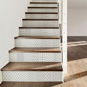2 Stickers adhésifs escalier carrelages | Sticker Autocollant contremarche Carreaux de Ciment – Stickers contremarche carrelages - azulejos – 15 x 105 cm - 2 Bandes