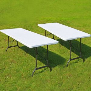Lot de 2 Table de Jardin 8 Personnes - Table Pliante 180x70x74 cm - Table Camping Exterieur pour Jardin Terrasse et Balcon - Blanc