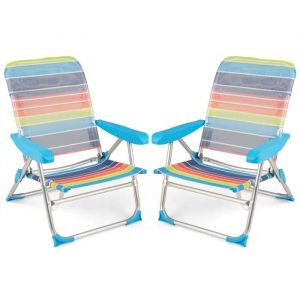 Costway Lot De 2 Chaises De Jardin Ext&eacute;rieur Pliables 2 Places, Inclinables Sur 4 Positions, Sangle De Transport, Charge 150 Kg