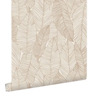 Estahome - papier peint feuilles dessinées beige