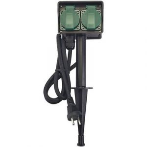 Perel Prise de jardin avec piquet de terre EG2W 2 prises noir, vert