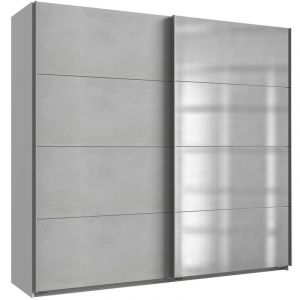 Image de Pegane Armoire placard meuble de rangement coloris blanc / béton gris clair - Longueur 225 x Hauteur 210 x Profondeur 65 cm