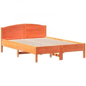 VidaXL Cadre de Lit avec Tête de Lit, Lit Double avec Sommier à Lattes, Lit Adulte, Meuble de Chambre, Moderne, Cire Marron 140x190cm Bois de Pin
