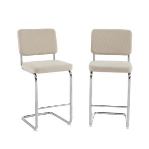 Lot de 2 tabourets mi-hauts velours côtelé beige pied métal