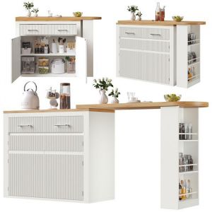 Buffet Cuisine,&Icirc;lot de Cuisine Extensible 137-215&times;39&times;102.3cm, Avec 6 Tiroirs,Roulettes Verrouillables,Table de Bar,Noir
