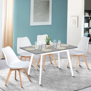 Image de Idmarket Table scandinave extensible INGA 120-160 CM plateau béton ciré pieds blancs