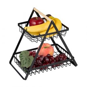 Relaxdays Corbeille à Fruits et légumes, 2 Niveaux, pour la Cuisine, Design Moderne, métallique, Noire