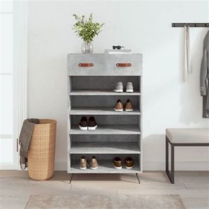 VidaXL Armoire à Chaussures, Étagère à Chaussures avec Tiroir et Pieds, Meuble à Chaussures avec 5 Compartiments Salon, Gris Béton Bois d'Ingénierie