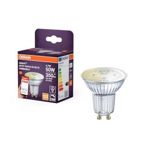 Osram SMART Zigbee Réflecteur PAR16 transparent en verre sans plomb, 4.7W gradable avec culot GU10, protection IP20, pour usage privé et professionnel