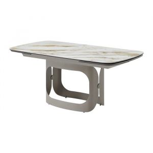 Table &agrave; manger extensible 6 &agrave; 10 personnes en c&eacute;ramique, verre tremp&eacute; et m&eacute;tal taupe - Effet marbre blanc - DAVULO de Maison C&eacute;phy