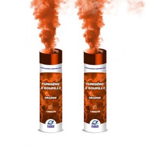 PLANETE FUMIGENE Lot de 2 Fumigènes a Main 1 MINUTE couleur Orange - Déclenchement à Goupille, durée 60 secondes, fumigene couleur à tenir en Main - fumigene a main - Catégorie F1 -