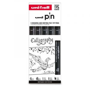 Uni Ball Sets thématiques de 5 feutres Uni-Pin, Set Calligraphie