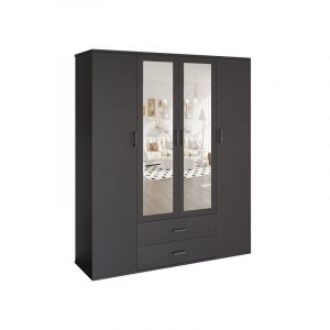 Armoire TOM – 4 portes avec miroirs – Coloris gris anthracite – L160 cm – Design moderne et grand rangement
