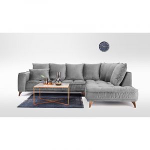 Canap&eacute; Tissu Angle Droit Gris Clair Altamo 4 Places Gris clair