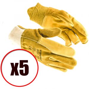 Espuna Lot de 5 paires de gants de travail et manutention cuir fleur de bovin EN388 Taille - Taille 9