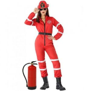 Atosa D&eacute;guisement - Pompier Femme - Combinaison Rouge - Ceinture &Eacute;lastique - Tissu Tergal