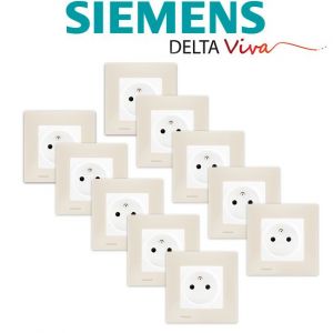 Siemens LOT 10 Prise 2P+T Blanc Delta Viva + Plaque Beige