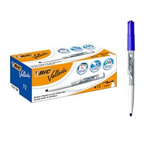 Bic Velleda marqueur 1741 Feutres pour Tableau Blanc Effa&ccedil;ables &agrave; Sec, Pointe Conique Moyenne - Bleu, Bo&icirc;te de 12
