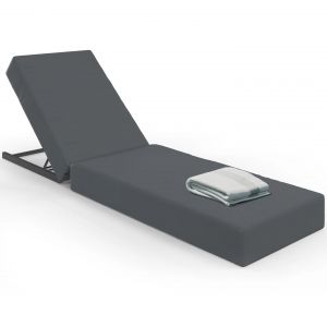 Idmarket Lit de piscine, bain de soleil confort dossier m&eacute;tal inclinable 4 positions et matelas gris