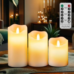 Bougies &agrave; Led Aurae avec flamme mobile sur piles 3 pi&egrave;ces